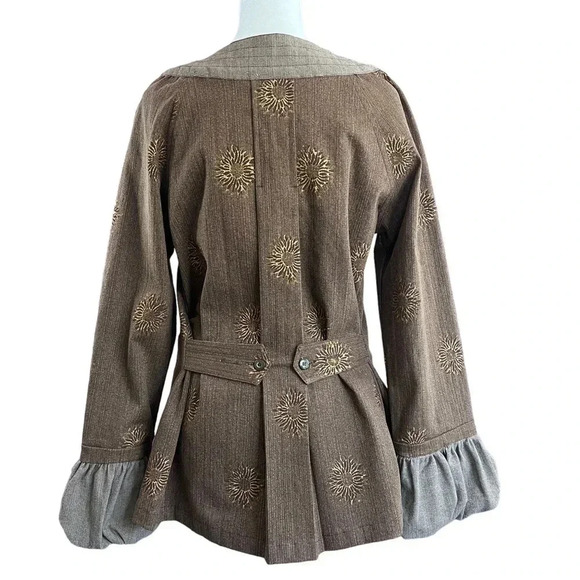 SERRAHNA Statement Blazer Gold Leaf Floral Flounce Cuff Boho Luxe Rare Small - Picture 3 of 12